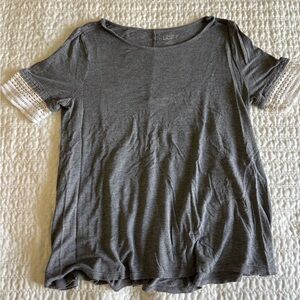 Loft Gray Short Sleeve Lace Shirt